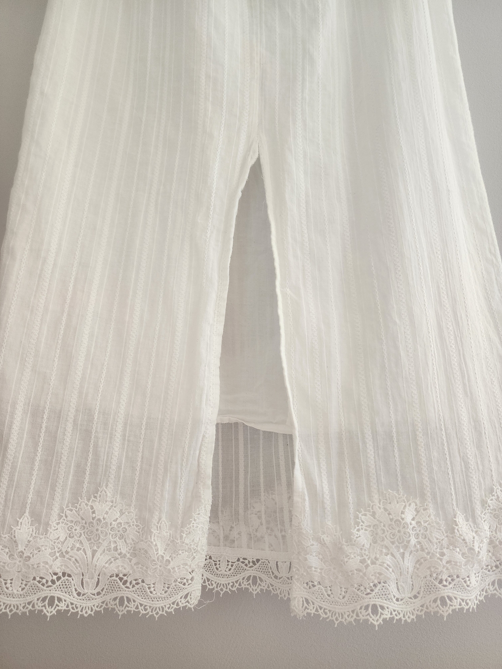 White 100% Cotton Lace Trim Dobby Midi Maxi Skirt Small Boho Fairy Cottagecore - Picture 7 of 16